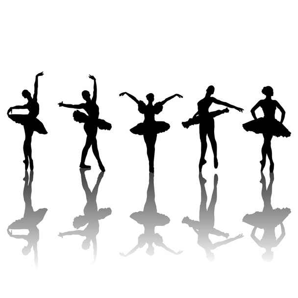 πέντε σιλουέτες χορευτές μπαλέτου - Διάνυσμα, εικόνα