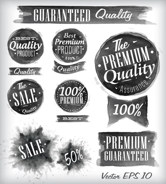 Set of watercolor Old Premium Quality Badges collection - Vector, Image
