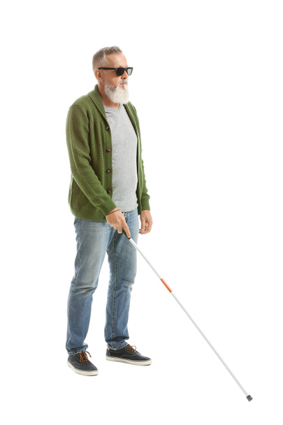 Blind mature man on white background - Photo, Image