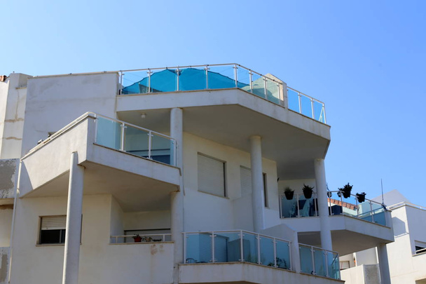 The balcony in architecture is a platform with a railing, mounted on beams protruding from the wall.  - Photo, Image