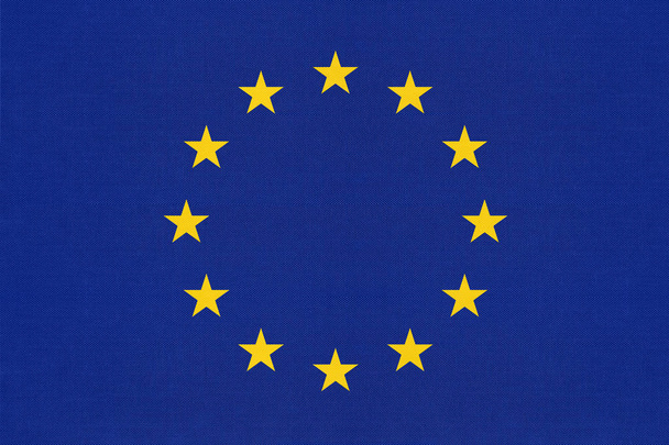 European union official textile blue flag with star. - Photo, Image