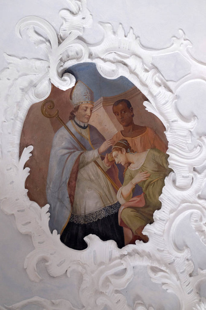 Fresco in the church of St. Agatha in Schmerlenbach, Germany - Photo, Image