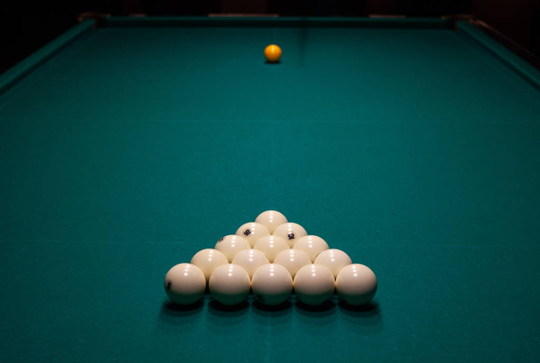 Russian pool closeup. Russian billiard image. Green billiard table - Photo, Image