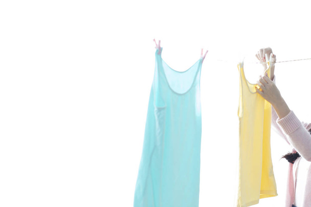 cropped shot of woman hanging clothes on clothesline  - Photo, Image