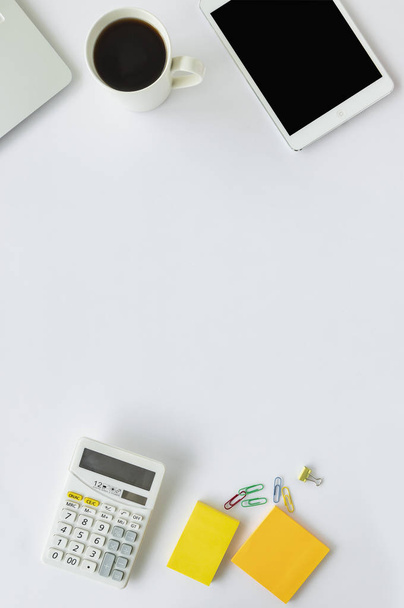 smartphone and office supplies on white background - Foto, Imagem