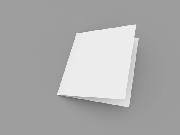 Blanco papieren boekje mockup op grijze achtergrond. 3D renderen illustratie. - Foto, afbeelding