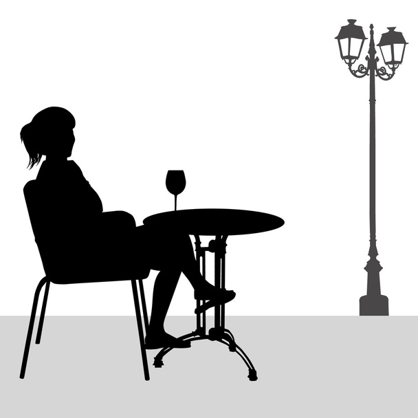σιλουέτα του κοριτσιού στο café - Διάνυσμα, εικόνα