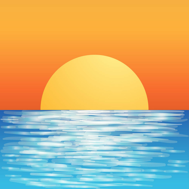 Zachód Słońca/Wschód słońca na horyzoncie morskim. Ilustracja wektorowa - Wektor, obraz