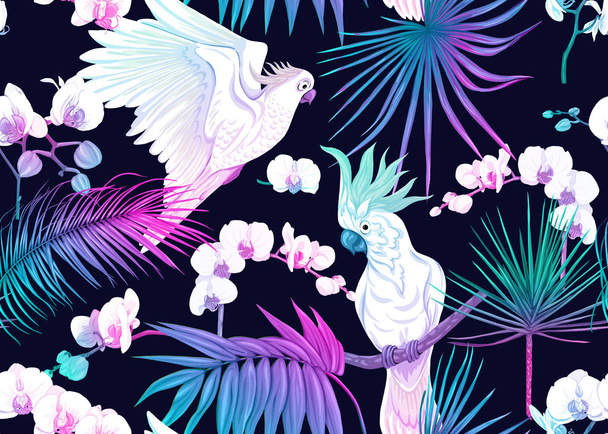Seamless pattern, background with tropical plants - Vecteur, image