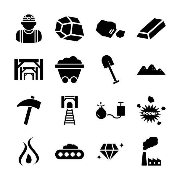 ícones sólidos de mineração
 - Vetor, Imagem