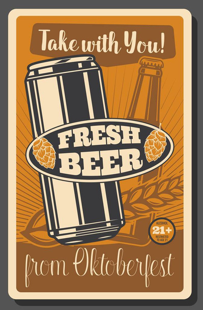 Oktoberfest festival, craft beer can and bottle - Vector, Image