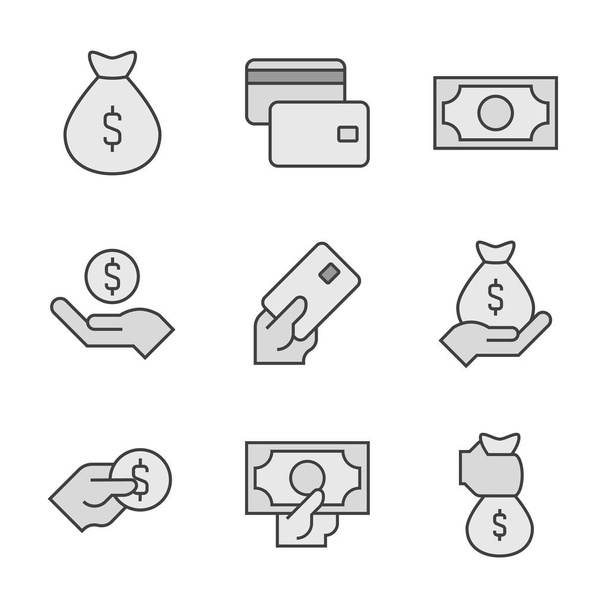 Money line icons painted in gray. Money concept - ベクター画像