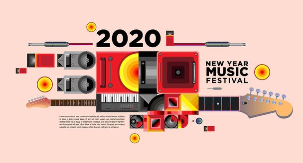 Musiikkifestivaalin kuvitussuunnittelu 2020 uudenvuoden juhliin ja tapahtumiin. Vector Illustration Collage of Music Festival Tausta ja taustakuva. - Vektori
 - Vektori, kuva