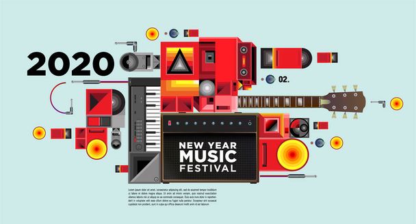Festival de Música Diseño de Ilustración para 2020 Fiesta y Evento de Año Nuevo. Vector Illustration Collage of Music Festival Fondo y fondo de pantalla. - Vector
 - Vector, Imagen