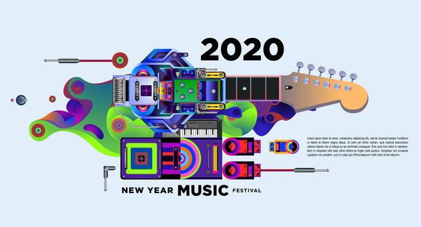 Музыкальный фестиваль "Дизайн новогодней вечеринки 2020 года". Vector Illustration Collage of Music Festival Background and Wallpaper. - Вектор
 - Вектор,изображение