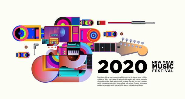 Music Festival Illustration Design for 2020 New Year Party and Event. Vector Illustration Collage of Music Festival Background and Wallpaper . - Vector - Vector, Image