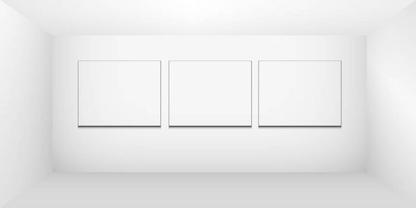 抽象的な白い空の部屋、白い壁、床、天井、テクスチャのないダークサイド、ボックストップビュー無色3Dイラストとニッチ。空白のボックス テンプレート - ベクター画像