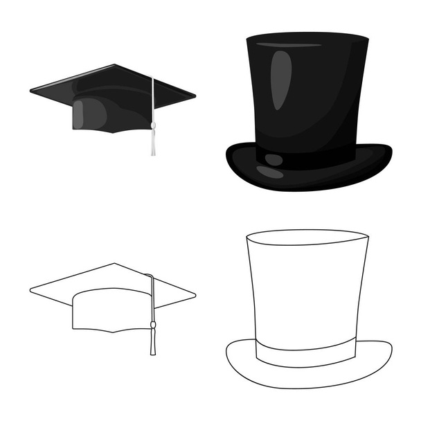 Vector design of clothing and cap symbol. Set of clothing and beret stock symbol for web. - Вектор,изображение