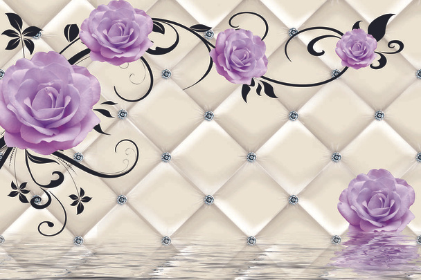 3D kwiat, motyl niebo i kwiat domu cegła mur tło - Zdjęcie, obraz