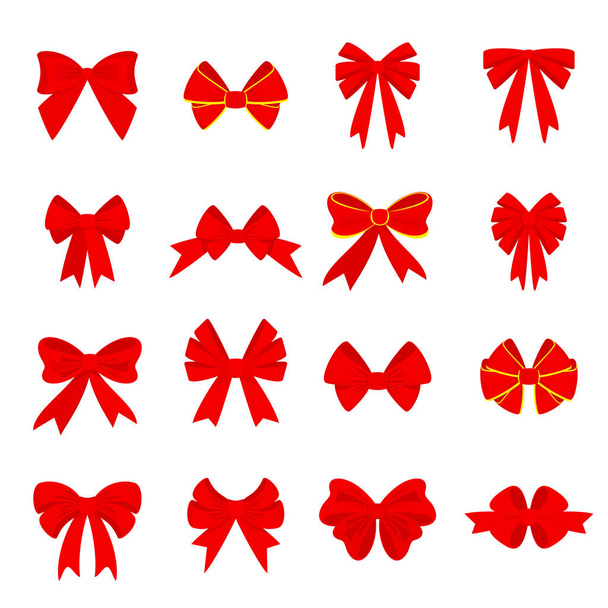 Elegant red bows from a wide ribbon. Decor for greeting cards - Vector, Image