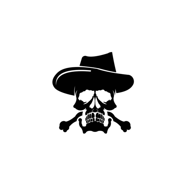 Crânio cruz osso vetor pirata ícone logotipo Halloween fantasma, cabeça do crânio vestindo chapéus cowboy
 - Vetor, Imagem