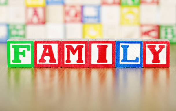 Family Spelled Out in Alphabet Building Blocks - Fotoğraf, Görsel