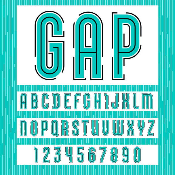 Alphabet with gap, sans serif font, black letters and numbers. - Vector, Image