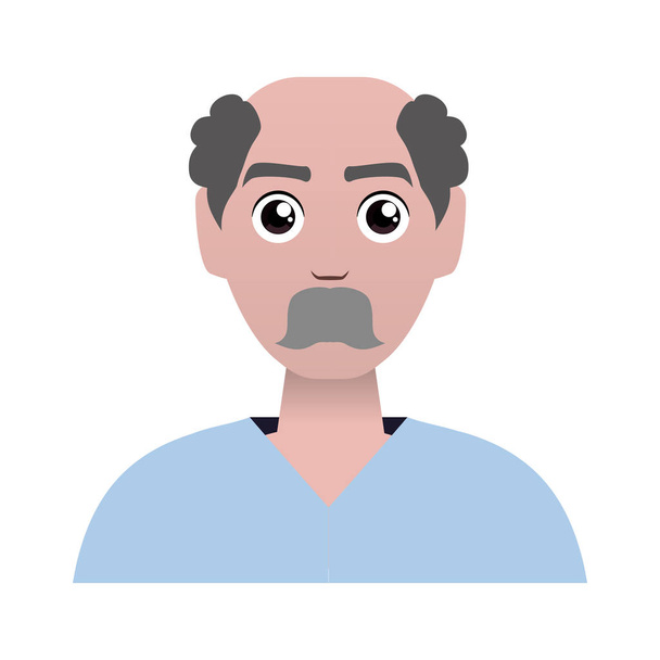 oude man kaal met snor avatar karakter vector illustratie - Vector, afbeelding