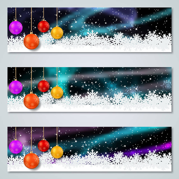 Noel ve yeni yıl yatay renkli vektör afiş koleksiyonu - Vektör, Görsel