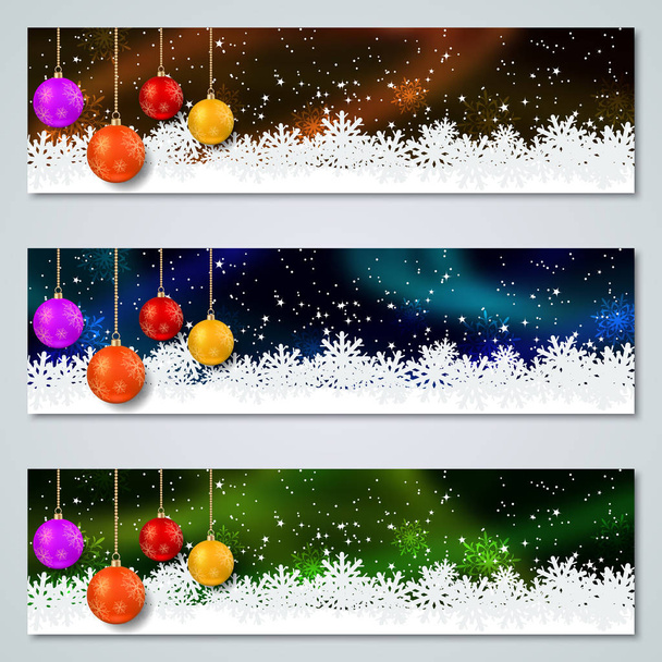 Kerstmis en Nieuwjaar horizontale kleurrijke vector banners collectie - Vector, afbeelding