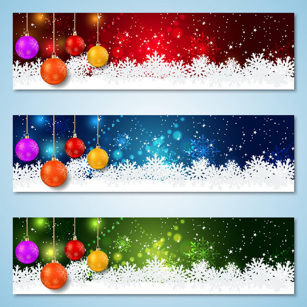 Christmas and New Year horizontal colorful vector banners collection - Vetor, Imagem