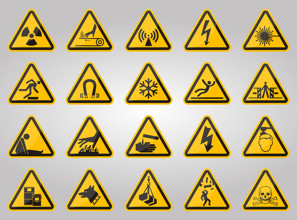 Trojúhelníková výstražná označení nebezpečnosti popisky na bílém pozadí  - Vektor, obrázek