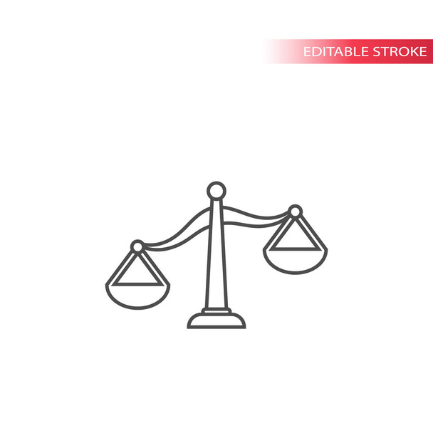 Justiça escala ícone vetor de linha fina. Escala do tribunal, símbolo do esboço do conceito jurídico ou jurídico
.  - Vetor, Imagem