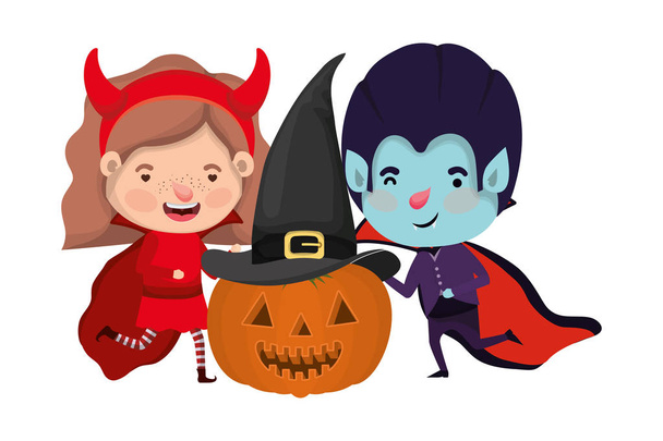 roztomilé malé děti s Drákulou a ďábelskou maškarní - Vektor, obrázek