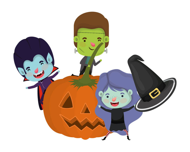 Хэллоуин тыква с детьми костюмы персонажей
 - Вектор,изображение