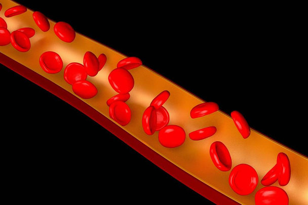 3D φλέβα, ερυθρά αιμοσφαίρια-απομονώνονται σε μαύρο φόντο - Φωτογραφία, εικόνα