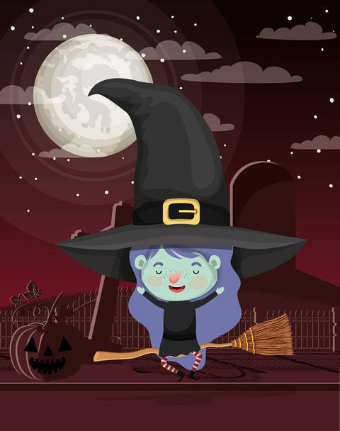 halloween temporada cena com menina traje bruxa
 - Vetor, Imagem