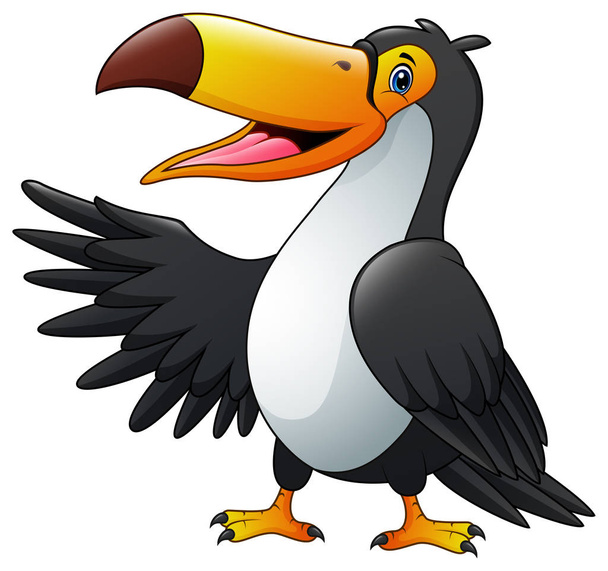 Cartoon happy bird toucan waving - Vector, Image