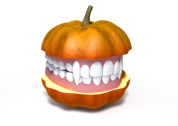 Calabaza dividida con dientes de vampiro
 - Foto, imagen