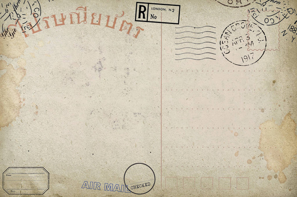 Langue thaïlandaise de vieille carte postale avec tache sale
 - Photo, image