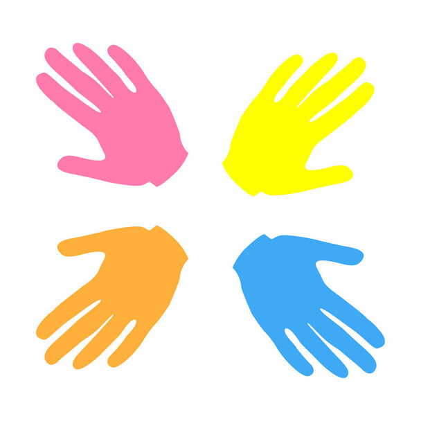 Palme multicolori. Impronte delle mani. simbolo di squadra, amicizia, unità, sostegno, famiglia e altri. Vettore
 - Vettoriali, immagini