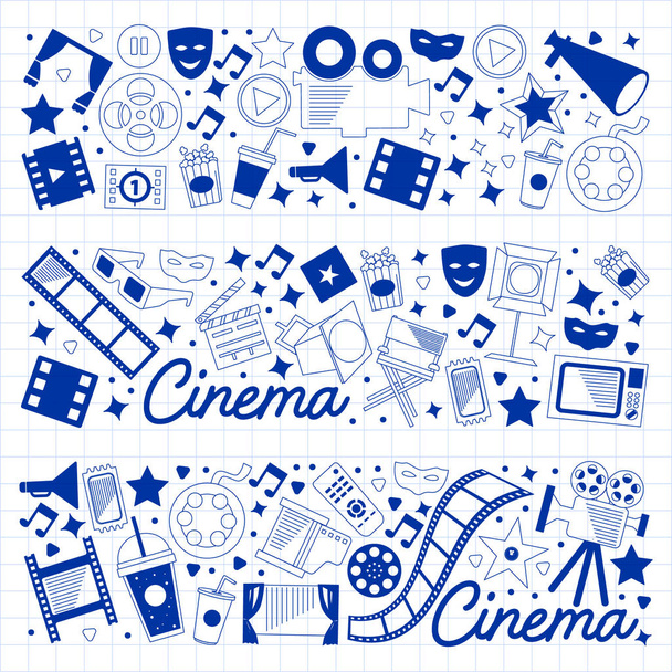 Vector pattern with cinema icons. Movie Theater, TV, popcorn, video clips, musical - Vettoriali, immagini