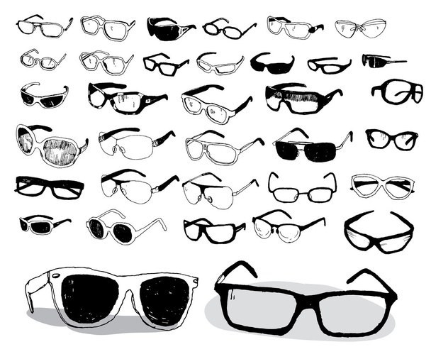 Set of Hand Drawn Glasses - Vector, Image