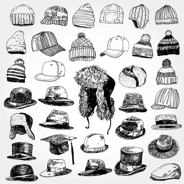 collectie van hoeden - Vector, afbeelding