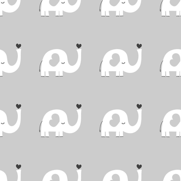 Elephant seamless pattern design for kids nursery - funny hand drawn doodle, seamless pattern.  - Vector, Imagen