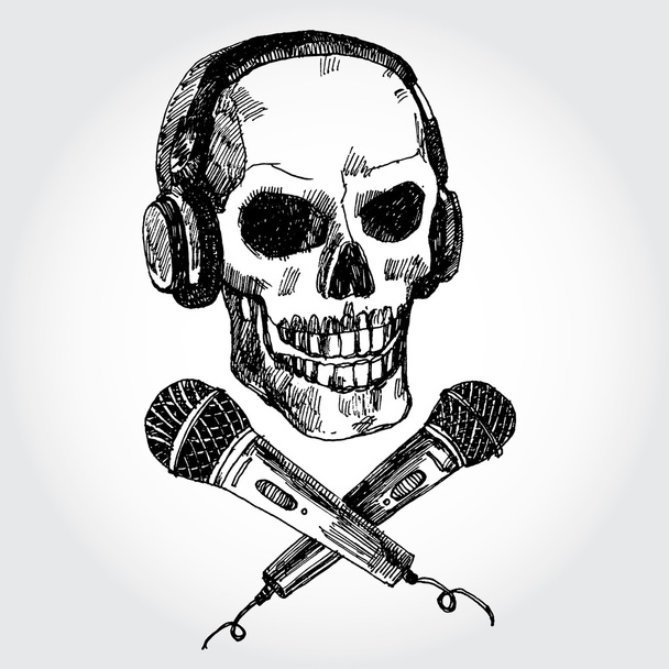 Totenkopf mit Mikrofonen - Vektor, Bild