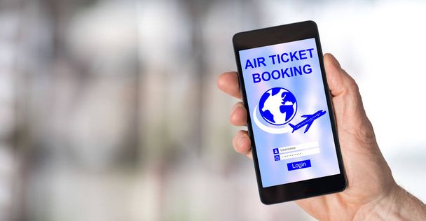 Air ticket booking concept op een smartphone - Foto, afbeelding
