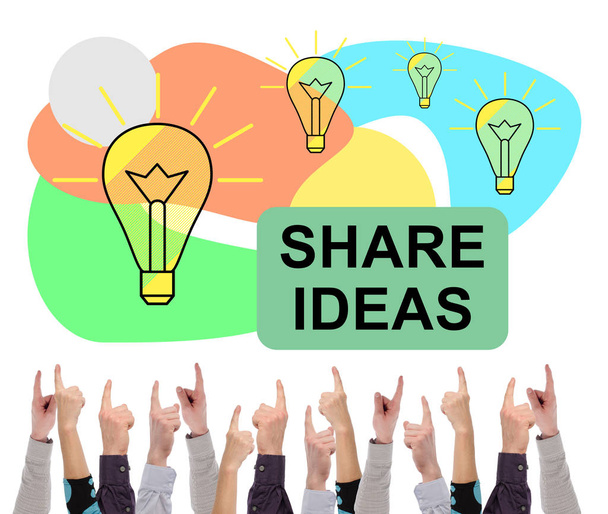 Compartir ideas concepto apuntado por varios dedos
 - Foto, imagen
