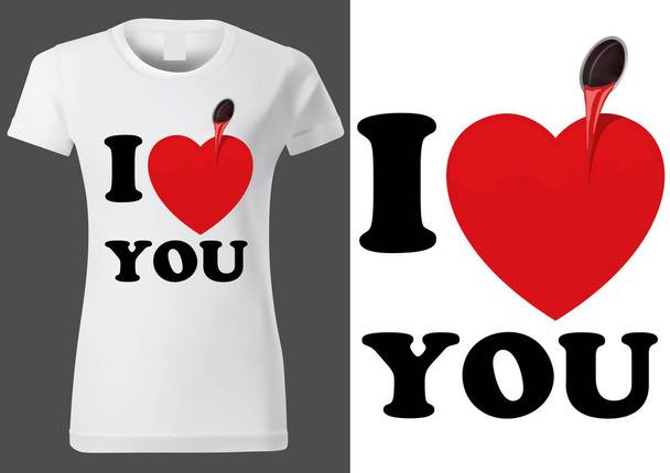 White T-shirt Design with Inscription I LOVE YOU - Vector, Image