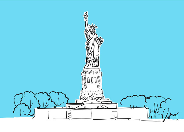 Панорамный векторный скетч "Статуя Свободы"
 - Вектор,изображение